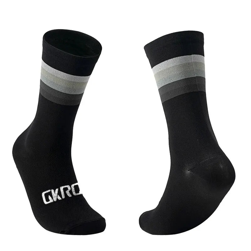 Compression cycling socks worn while riding