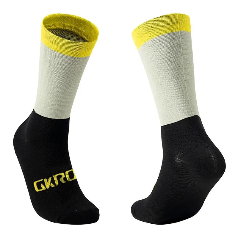 Compression cycling socks, yellow colorway
